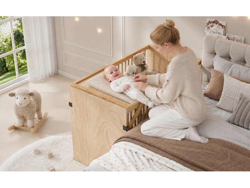 Lit bébé évolutif en pin massif 70x140x95 cm couleur bois naturel avec table à langer latérale et sommier réglable en 4 hauteurs evarich - Conforama D