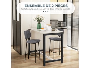 Lot de 2 tabourets de bar chaises chaises hautes de cuisine avec repose-pieds et dossier en tissu de lin et acier