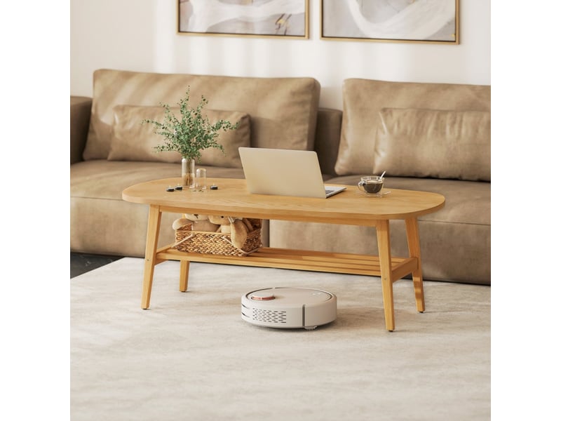  Table basse ovale avec étagère pour salon en bois d’ingénierie 120×60×42 cm bois naturel  - Conforama B