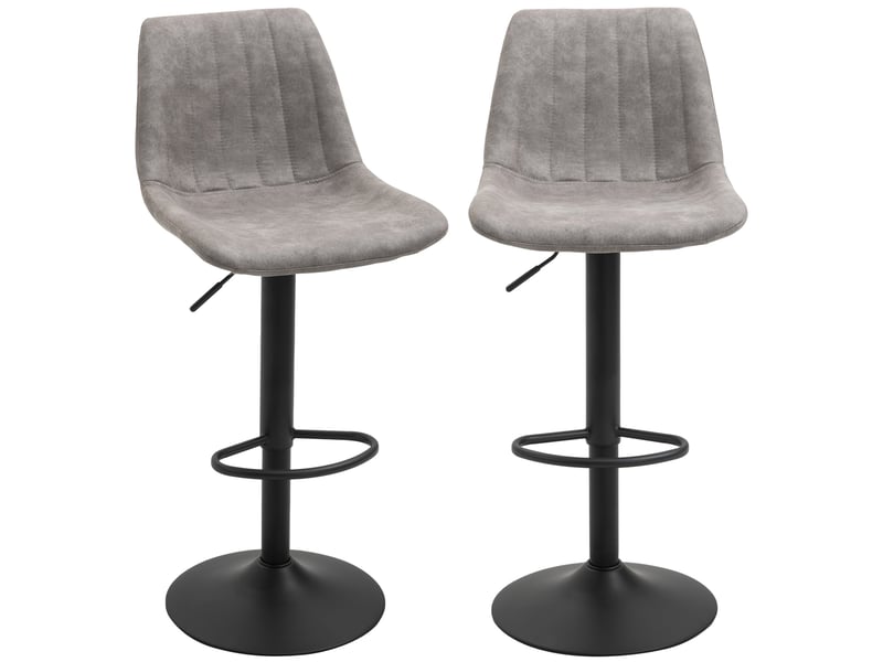  Ensemble de 2 tabourets de bar style rétro, avec repose-pieds, réglables en hauteur, vérin à gaz, gris et noir.  - Conforama A