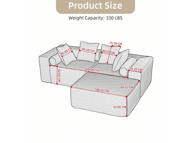  Canapé d'angle, canapé modulable; en tissu chenille, style cloud, beige  - Conforama W