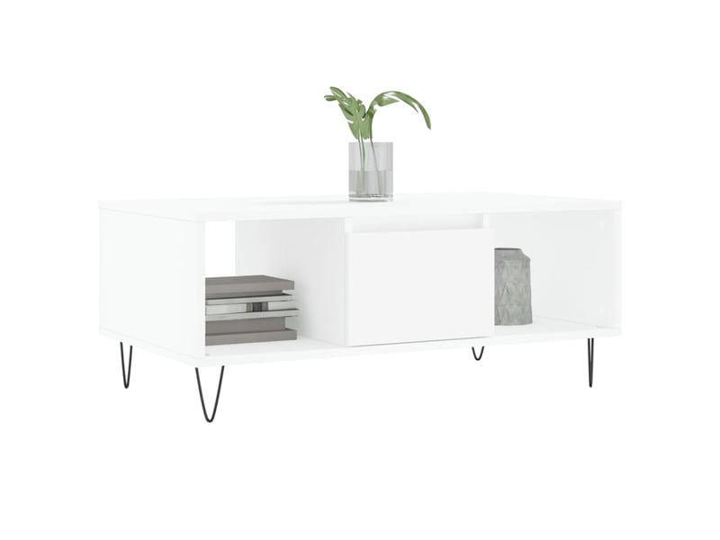  Table basse rectangulaire | table de salon blanc 90x50x36,5 cm bois d'ingénierie shl2466  - Conforama C