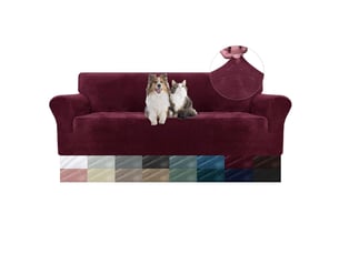 Housse de canapé en velours 3 places(180-230cm), sofa cover extensible bordeaux