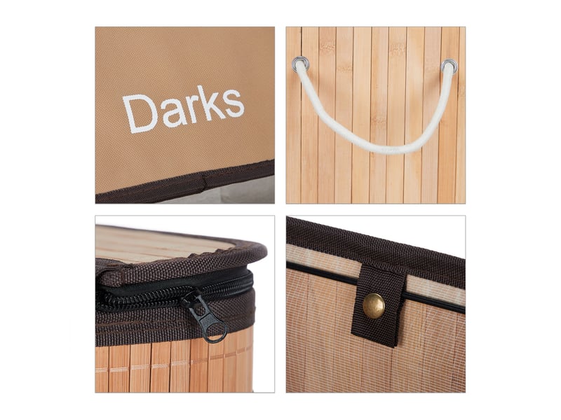  Panier à linge trieur décoratif salle de bain 63 x 55 x 35 cm avec 3 compartiments en bambou naturel 13_0011566  - Conforama E