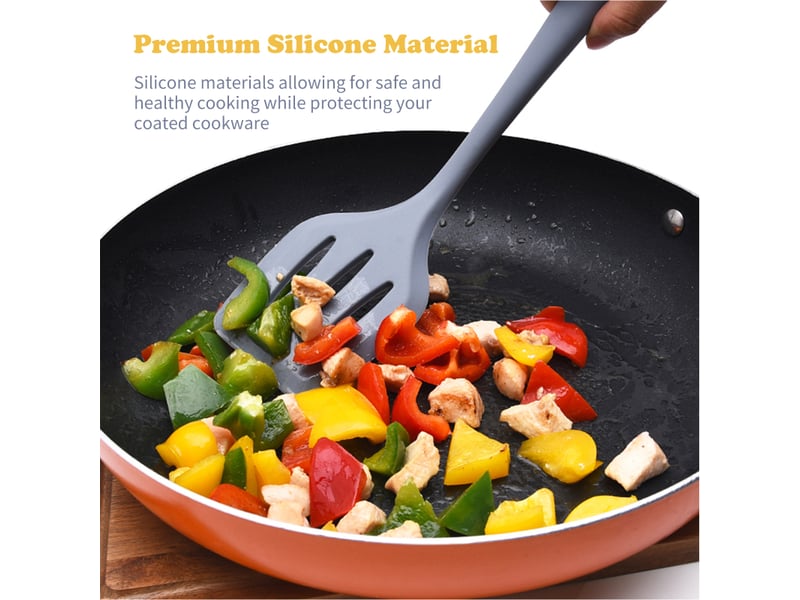  Ensemble de 13 ustensiles de cuisine en silicone rose avec seau de rangement et poêle antiadhésive  - Conforama D