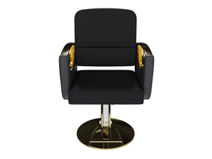 Fauteuil de coiffure hydraulique noir et or, pivotant à 360°, similicuir pu, 1 pièce