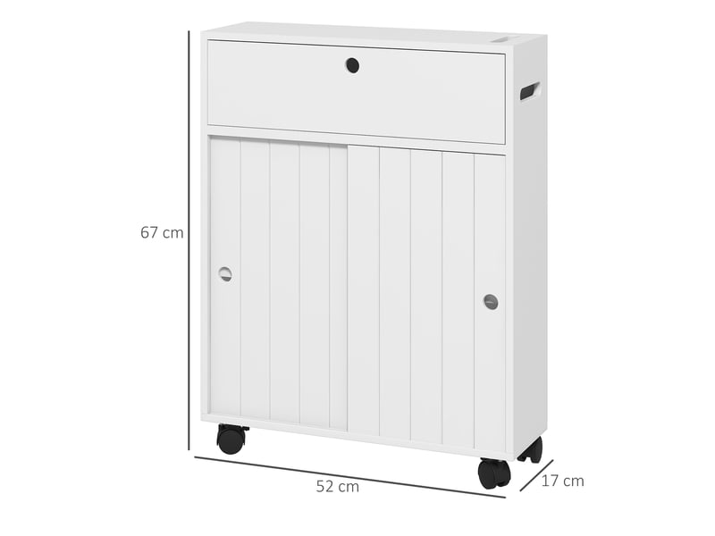  Meuble de rangement toilette salle de bain avec rangement papier toilette sur roulettes - blanc 52 x 17 x 67 cm  - Conforama C