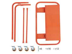 Chariot porte-plaques 116 x 57 x 114 cm orange en acier allié, charge jusqu'à 1000 kg, 4 roulettes