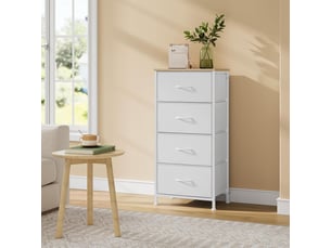 Commode 4 tiroirs, meuble de rangement à tiroirs en tissu, dessus en bois d'ingénierie e1,blanc