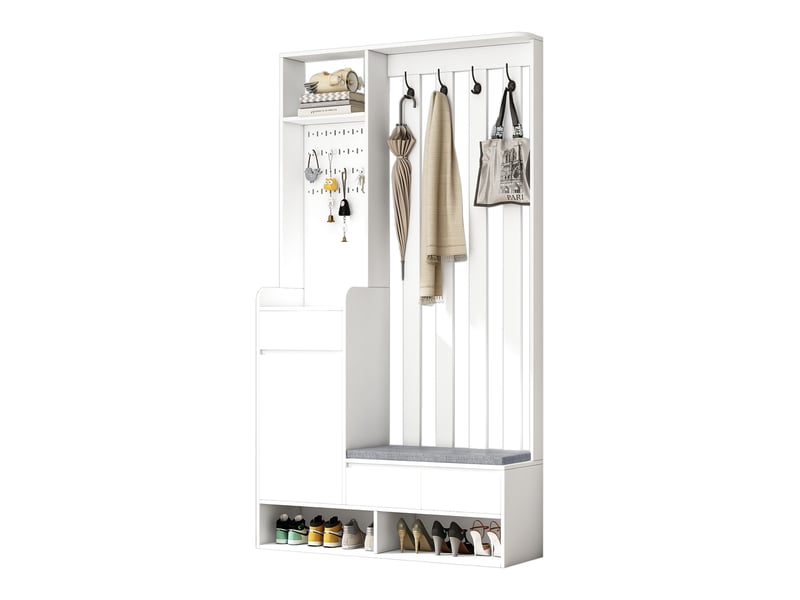  Portemanteau avec banc et rangement 100 x 180 cm en mdf blanc  - Conforama W