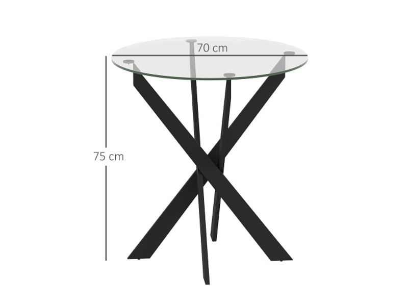 Table à manger ronde 4 places – pieds acier – plateau verre trempé noir et transparent – ø70 x 75 cm – design moderne - Conforama C