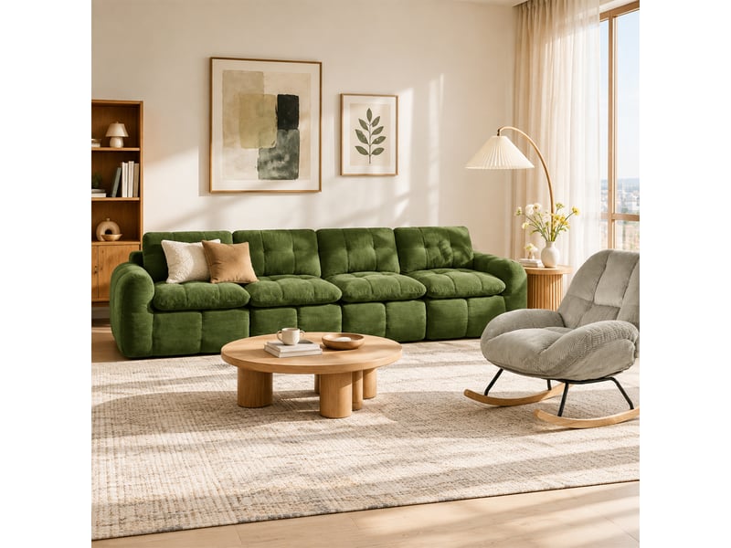  Canapé 4 places, revêtement en tissu chenille, sans assemblage, vert  - Conforama C