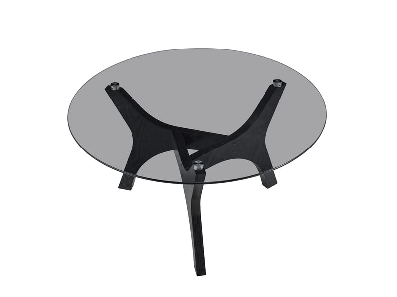  Table basse ronde moderne, plateau en verre, cadre en bois noir, ø80 cm, résistante chaleur et rayures  - Conforama D