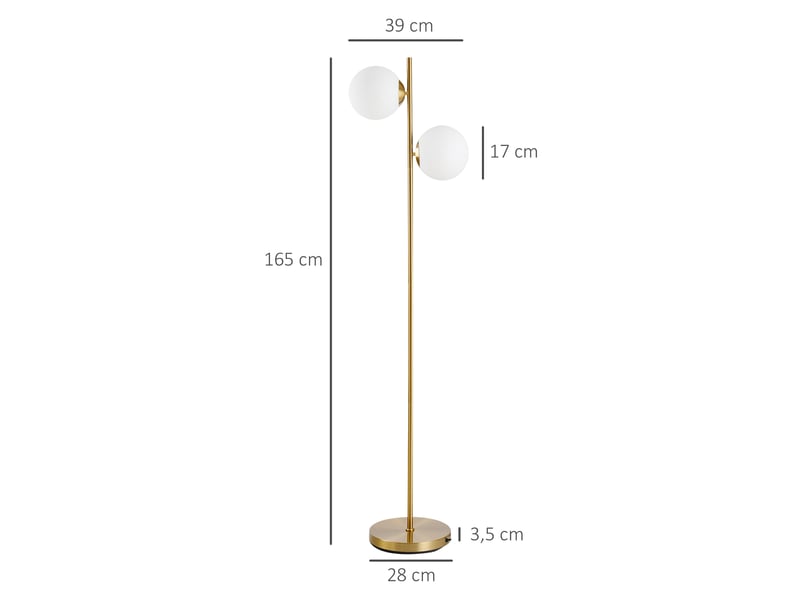  Lampadaire pour salon avec abat-jour en verre en 2 parties, lampe sur pied avec 2 douilles e27 pour salonchambre, ampoule non incluse.  - Conforama E