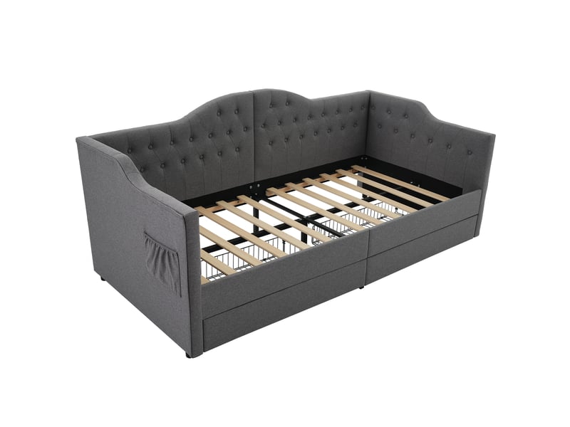  Banquette-lit 90x190 cm – tissu gris, usb-c, 2 tiroirs de rangement, structure compacte  - Conforama E