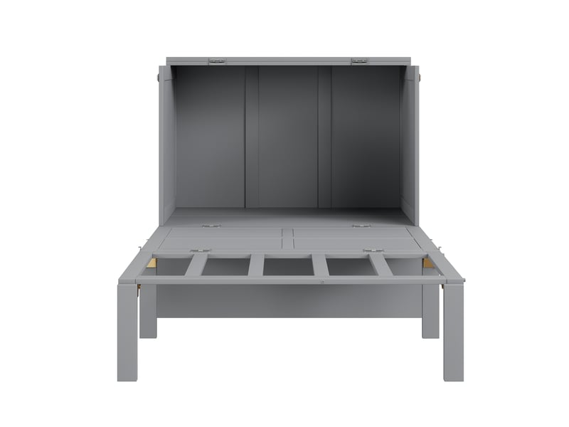  Lit escamotable vertical 90x200 cm transformable, rangement intégré, comptoir, sommier à lattes, bois gris, sans matelas  - Conforama R