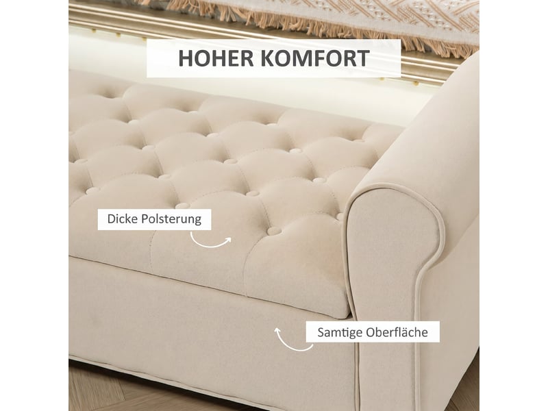  Banc coffre de rangement tissu aspect velours beige 126 x 48,5 x 57 cm  - Conforama E