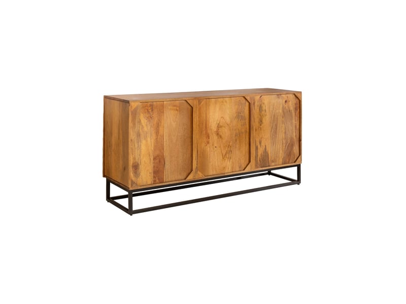 Buffet silva 140 cm en bois massif de manguier sculpté – 3 portes et piètement métal noir - Conforama D