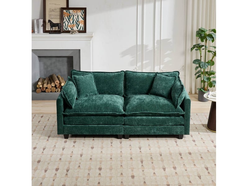  Canapé modulable 2 places en chenille vert - 198 x 75 x 84 cm  - Conforama D