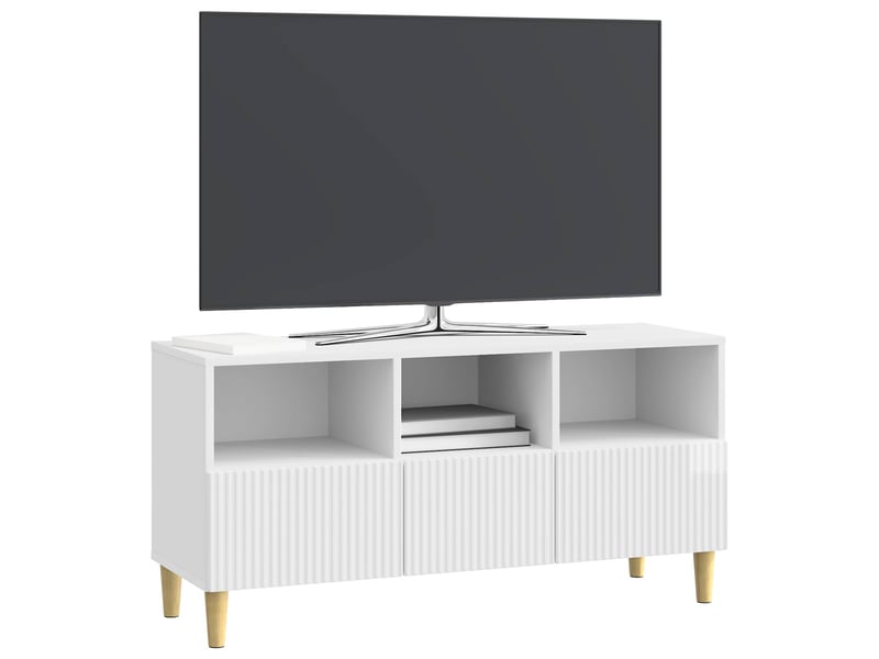  Meuble tv - banc tv - meuble de rangement 102 x 34,5 x 50 cm blanc brillant bois d'ingénierie  - Conforama C