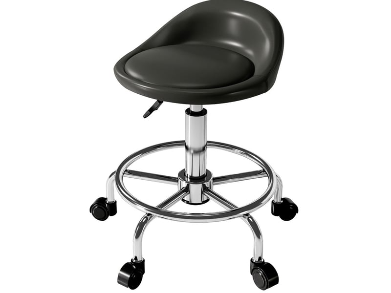  Tabouret de travail 33x37x49-65 cm à roulettes réglable, pivotant à 360°, avec dossier, pour bureau, similicuir noir  - Conforama A