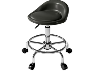 Tabouret de travail 33x37x49-65 cm à roulettes réglable, pivotant à 360°, avec dossier, pour bureau, similicuir noir