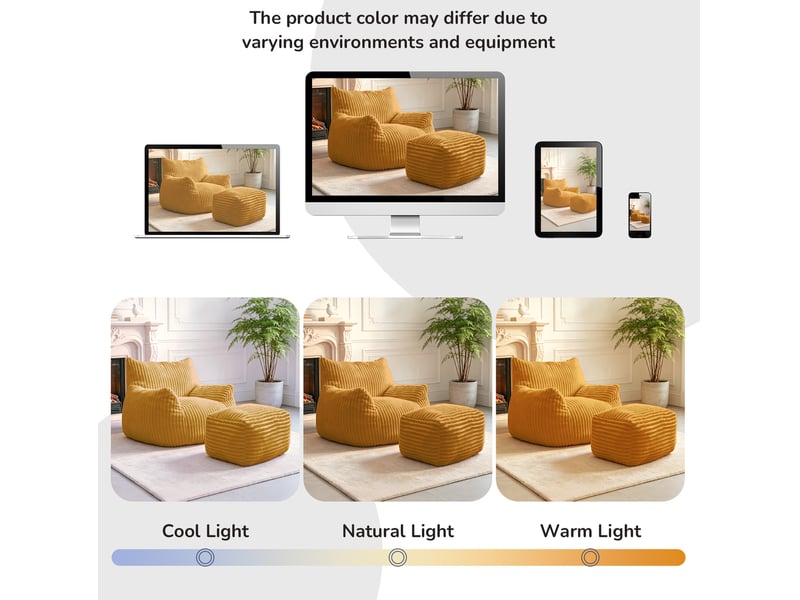  Fauteuil de relaxation 103x90x70 cm avec repose-pieds jaune  - Conforama E