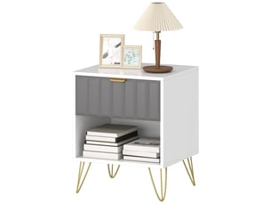 Table de chevet, table d'appoint compartiment ouvert, tiroir et poignée, pieds en acier, 45 x 40 x 55, blanc