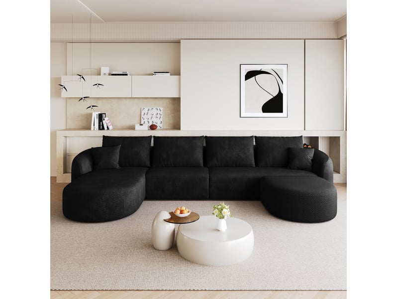  Canapé d'angle u 336 cm sans montage, sofa modulable compression mousse, boneless sofa, canapé pour salon et chambre, noir  - Conforama E