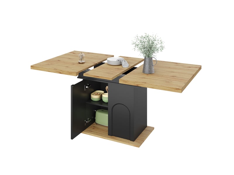  Table extensible télescopique, 110-140x80x76 cm, plateau en mdf, design moderne, pratique, mdf, coloris noir et naturel  - Conforama A