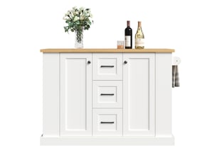 Îlot de cuisine mobile 120x4570x90 cm, plateau rabattable, 3 tiroirs, roulettes verrouillables, mdf, blanc