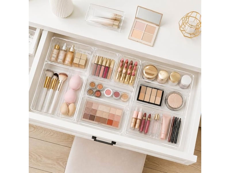  Organisateur de tiroirs lot 31 bacs modulaires empilables en plastique transparent 4 tailles  - Conforama E