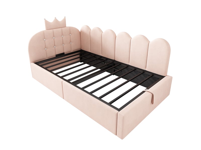  Canapé-lit pour enfant 90 x 200 cm, avec rangement hydraulique, en velours, rose  - Conforama R