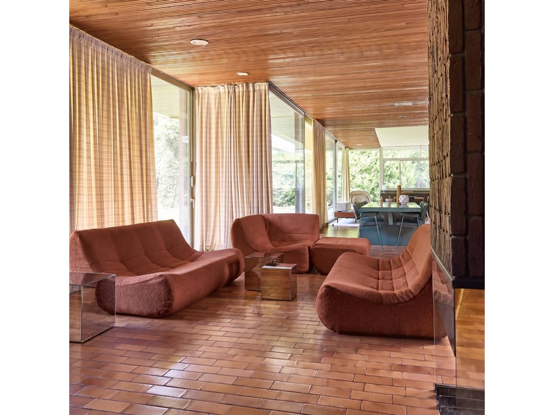  Canapé d'angle modulable 7 places avec repose pied bouclette texturée terracotta - sokol  - Conforama E