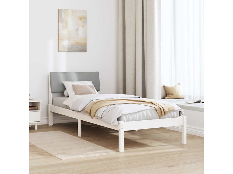  Lit simple- lit adulte -  cadre de lit blanc et gris clair 80 x 200 cm bois massif en pin  - Conforama C