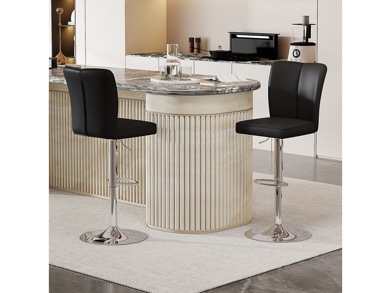  Lot de 2 - tabouret de bar réglable - 44 x 41 x 95,5-117,5 cm-noir et argent - en pu avec fonction pivotante à 360° et socle chromé  - Conforama C