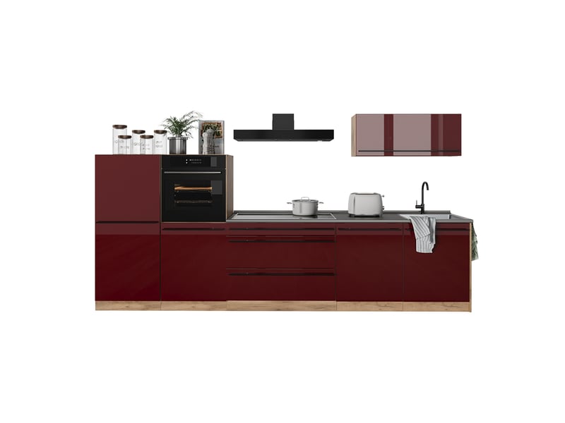  Vicco cuisine, rouge brillantchêne doré, 340cm sans plan de travail  - Conforama E