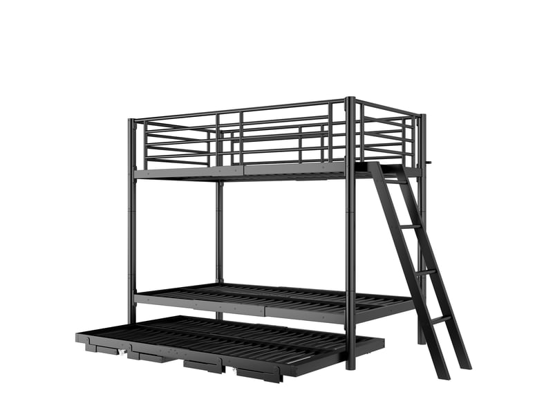 Lit superposé 90 × 200 cm, couchage extensible 180 × 200 cm, sans matelas, en métal et bois, noir  - Conforama E