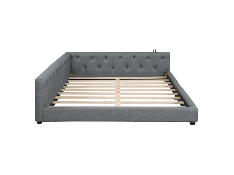  Canapé-lit avec sommier lit de jour 140x200 capitonné gris led usb  - Conforama W