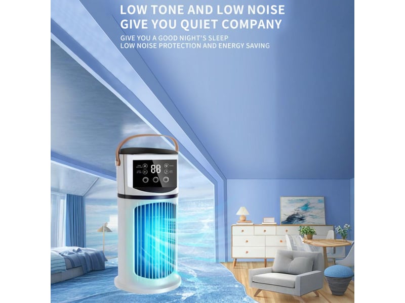  Climatiseur portable – tour ventilateur avec brumisation réglable et éclairage led – ventilateur de table rafraîchissant et silencieux – mini refroidisseur d'air pour maison, bureau et camping  - Conforama D