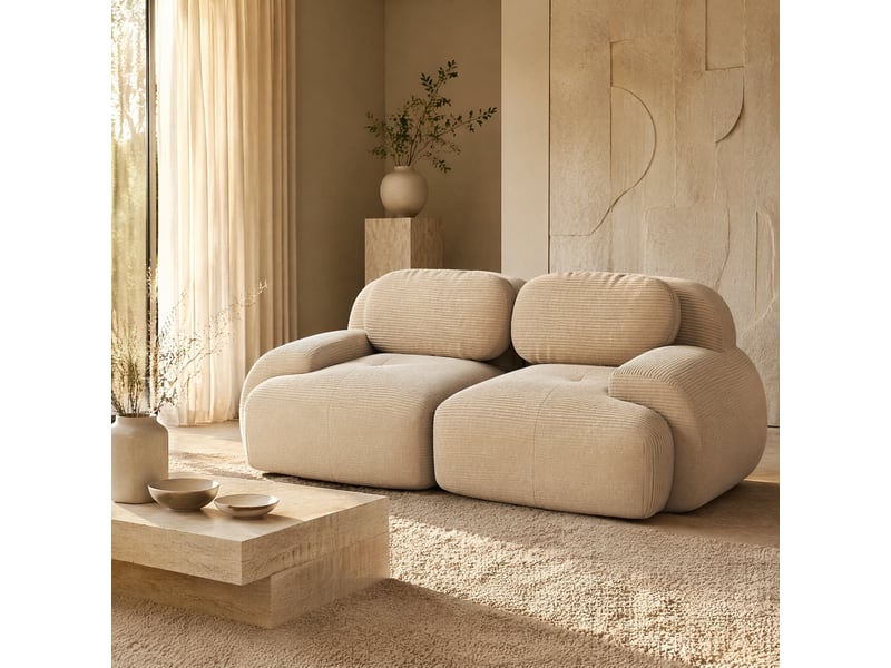  Canapé 2 places modenvie modulable sans cadre en velours côtelé beige 208 x 103 x 70 cm  - Conforama B
