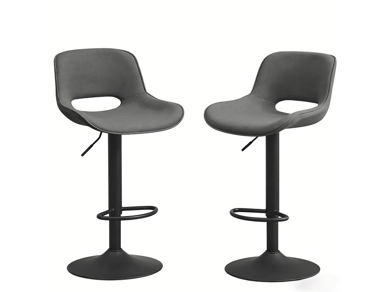 Tabouret de bar réglable et pivotant à 360° avec dossier et repose-pieds, lot de 2 en lin gris - Conforama A