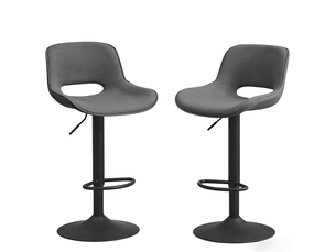 Tabouret de bar réglable et pivotant à 360° avec dossier et repose-pieds, lot de 2 en lin gris