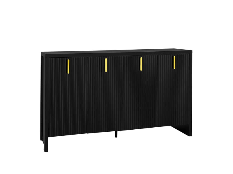  Buffet bas 140 x 38 x 80 cm avec poignées dorées, 4 portes et tablettes réglables, en panneau de particules, noir  - Conforama A