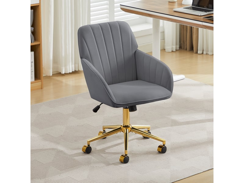  Chaise de bureau pivotante en velours gris, hauteur réglable et assise rembourrée pour travailler longtemps  - Conforama E