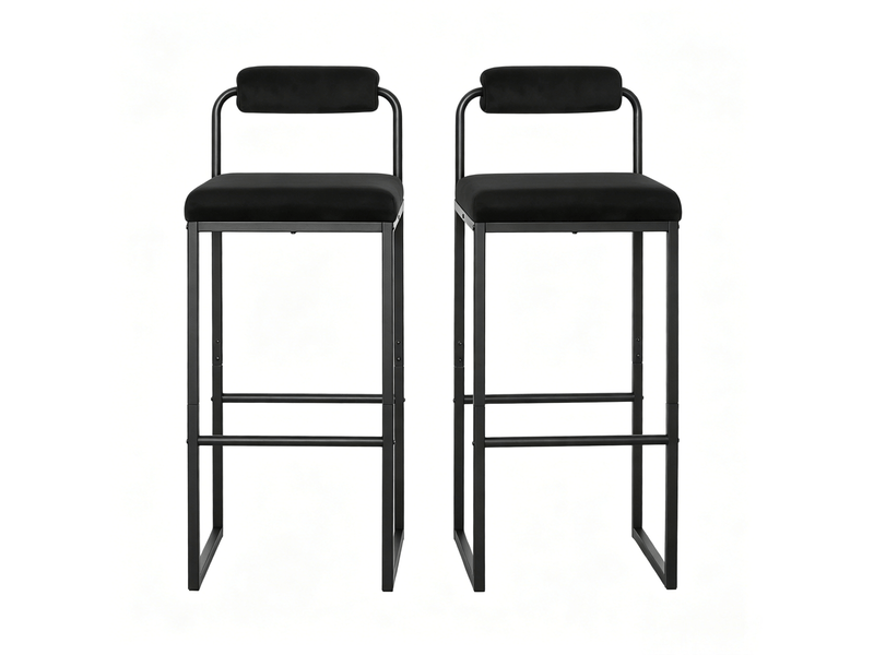  Tabouret de bar 2 pièces avec dossier ergonomique, repose-pieds et assise rembourrée en velours noir  - Conforama A
