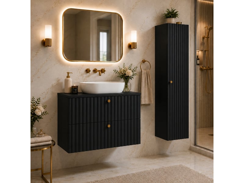  Meuble colonne suspendu de salle de bain bello noir 35 × 136 cm  - Conforama B