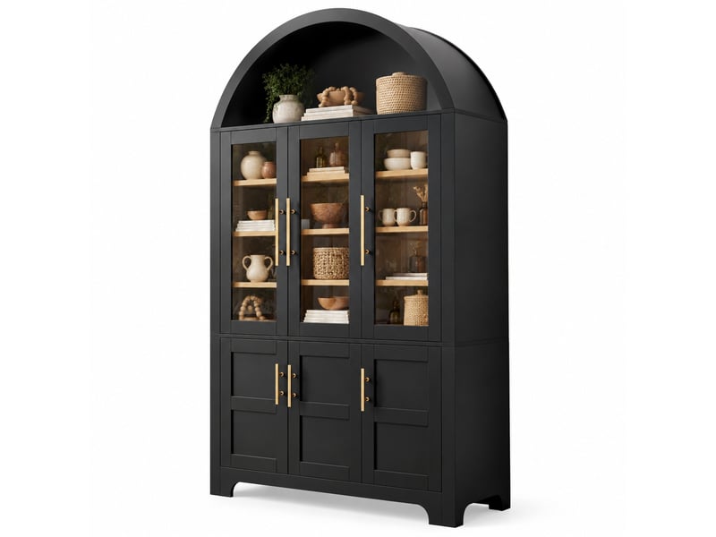 Buffet vitrine,110x40x185 cm,avec rangement,mdf et panneaux de particules,noir - Conforama A