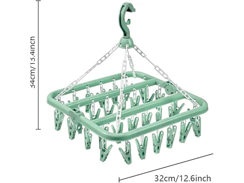  Crochets muraux séchoir à linge avec 32 clips et support pliable (vert clair  - Conforama A