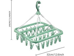 Crochets muraux séchoir à linge avec 32 clips et support pliable (vert clair